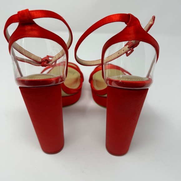 Jessica Rich Red Satin Block Heel Platform Heels - Picture 10 of 12
